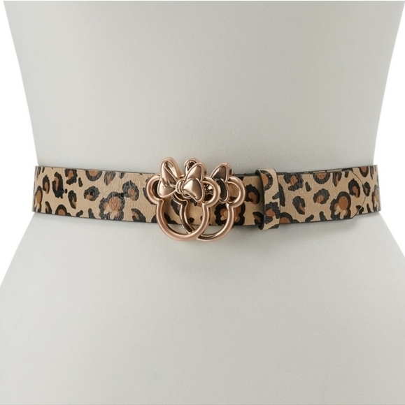 New! Disney Minnie Mouse Leopard Cheetah Gold Buckle Belt - Picture 2 of 8